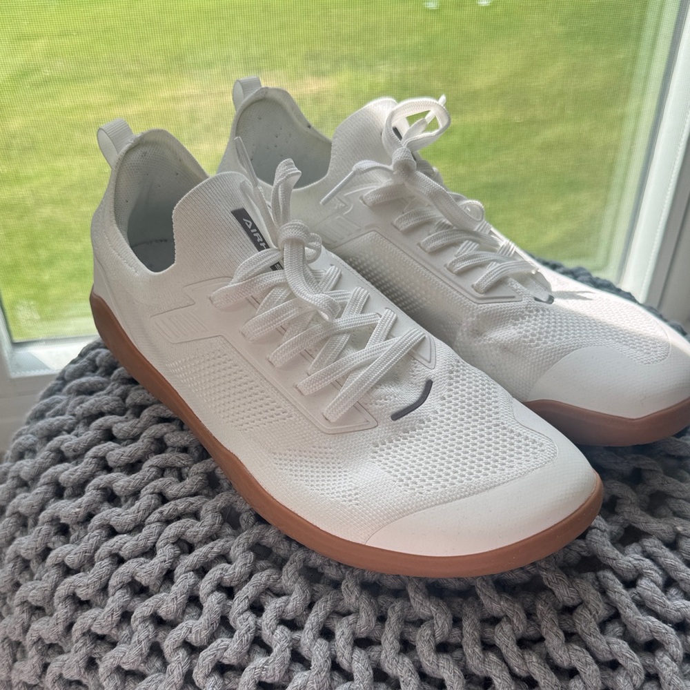 All-White Knit Sneakers with Gum Sole